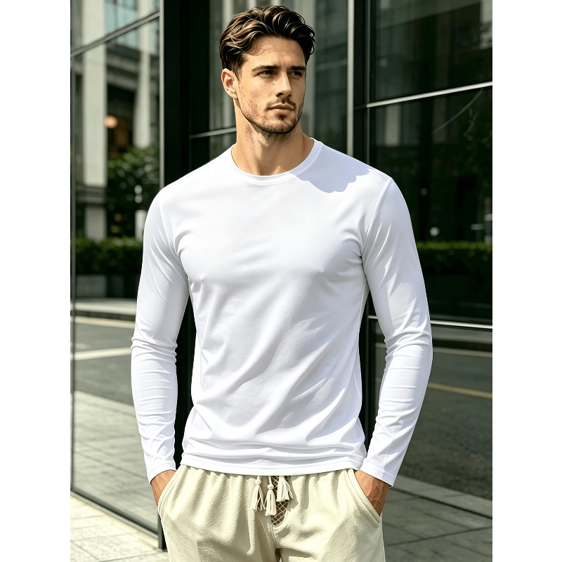 Solid Round Neck Long Sleeve T - Outdoor Sports ulasan dan harga