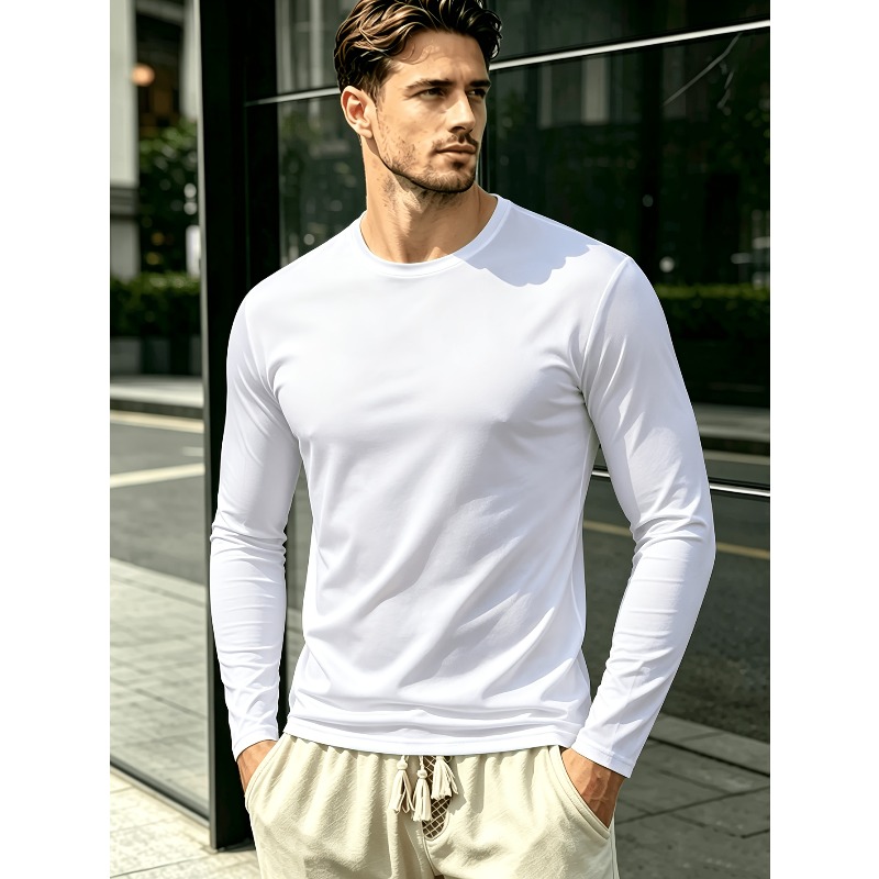 Solid Round Neck Long Sleeve T - Outdoor Sports ulasan dan harga