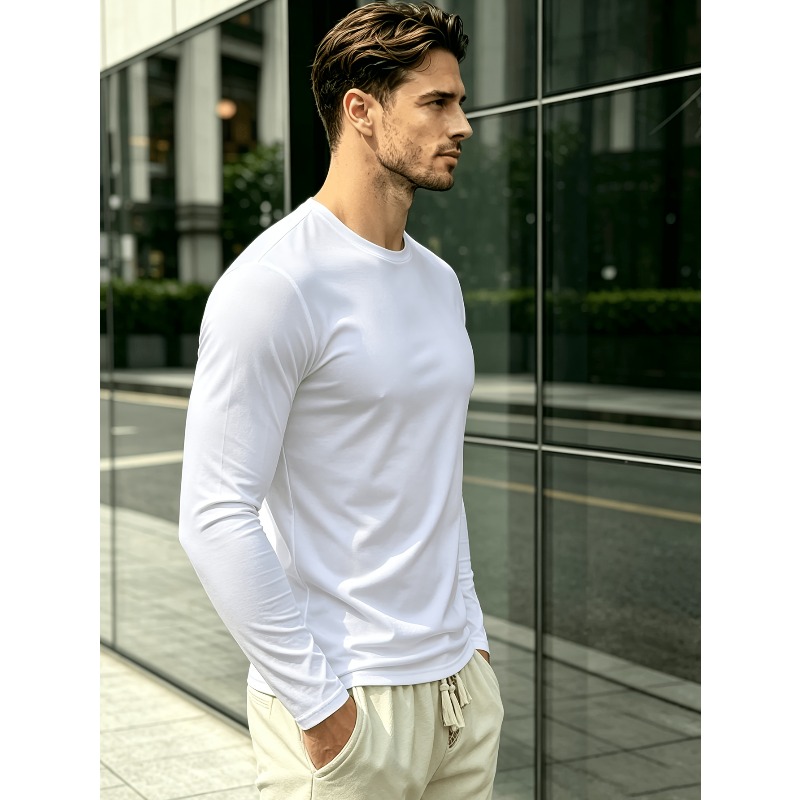 Solid Round Neck Long Sleeve T - Outdoor Sports ulasan dan harga